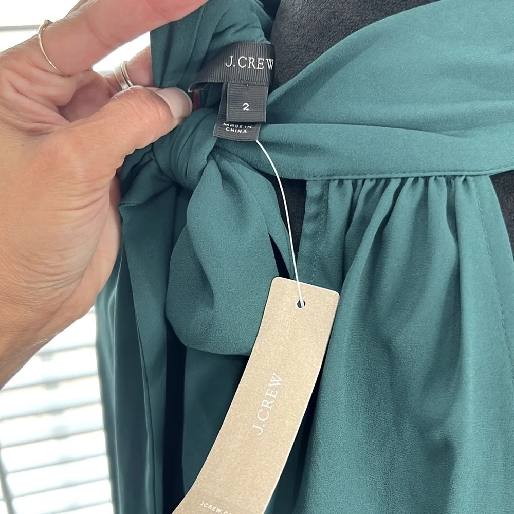 NWT J. Crew Forest Green Tie-Neck Halter Top Blouse, Size 2
